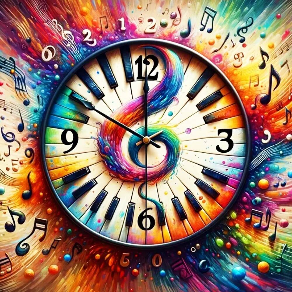 Musical Instrument Images - HUACAN 다이아몬드 페인팅 풍경 피아노 시계,
