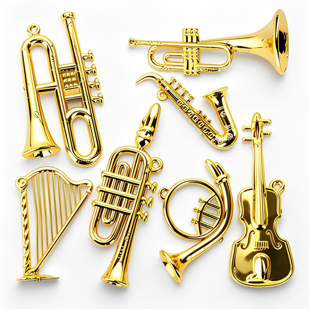 Musical Instrument Xmas Ornaments - 6/10pcs 무작위 스타일 작은 금속 황금