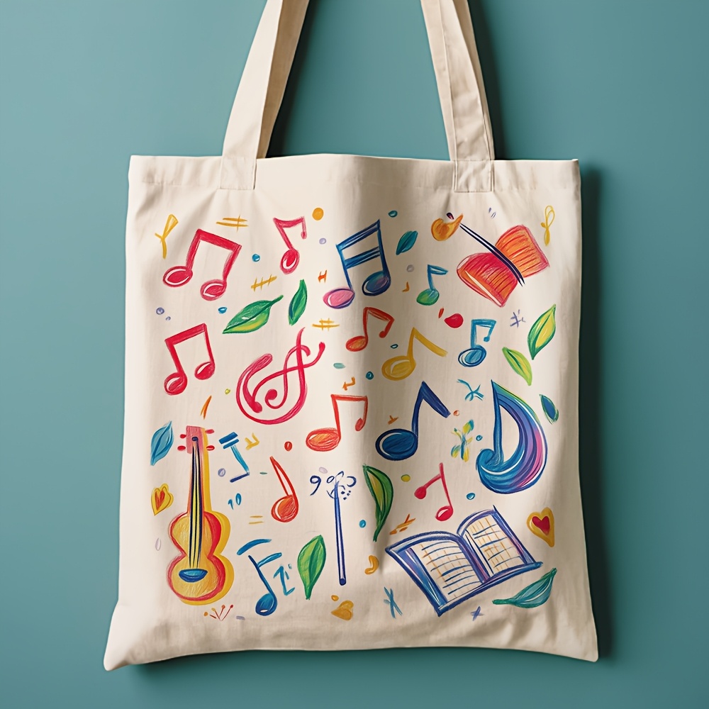 밝은 악기와 음표 디자인 프린트 캔버스 토트백, 일상  - Musical Instrument Shop 리뷰 및 가격