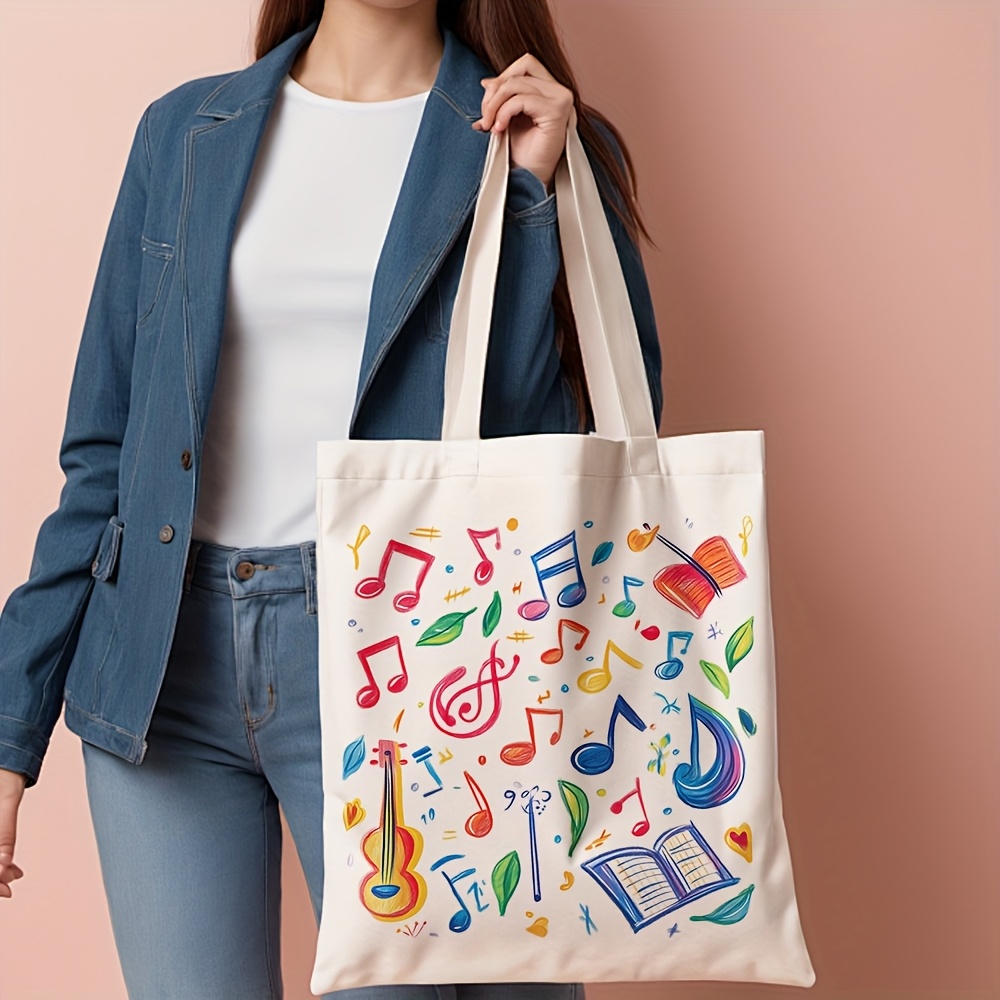 밝은 악기와 음표 디자인 프린트 캔버스 토트백, 일상  - Musical Instrument Shop 리뷰 및 가격