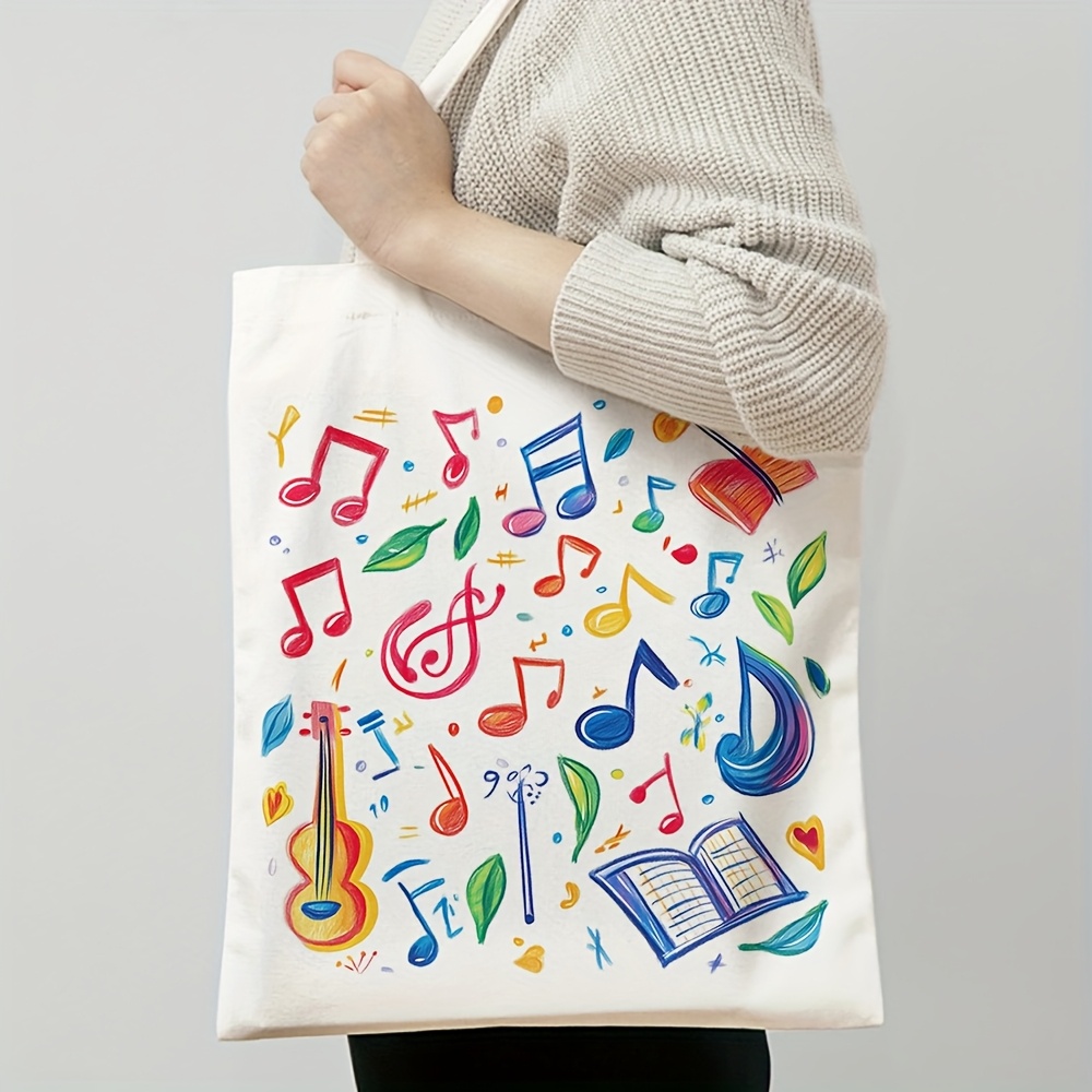 밝은 악기와 음표 디자인 프린트 캔버스 토트백, 일상  - Musical Instrument Shop 리뷰 및 가격