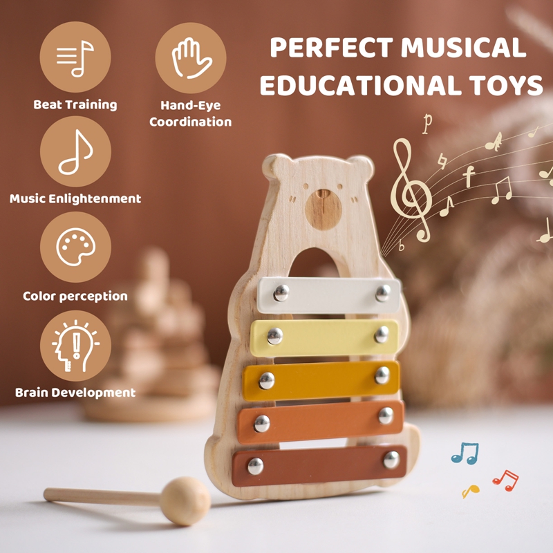 카툰 베어 컴팩트 사이즈 실로폰 글록켄스피엘, 나무 말 - Musical Instrument Glockenspiel 리뷰 및 가격