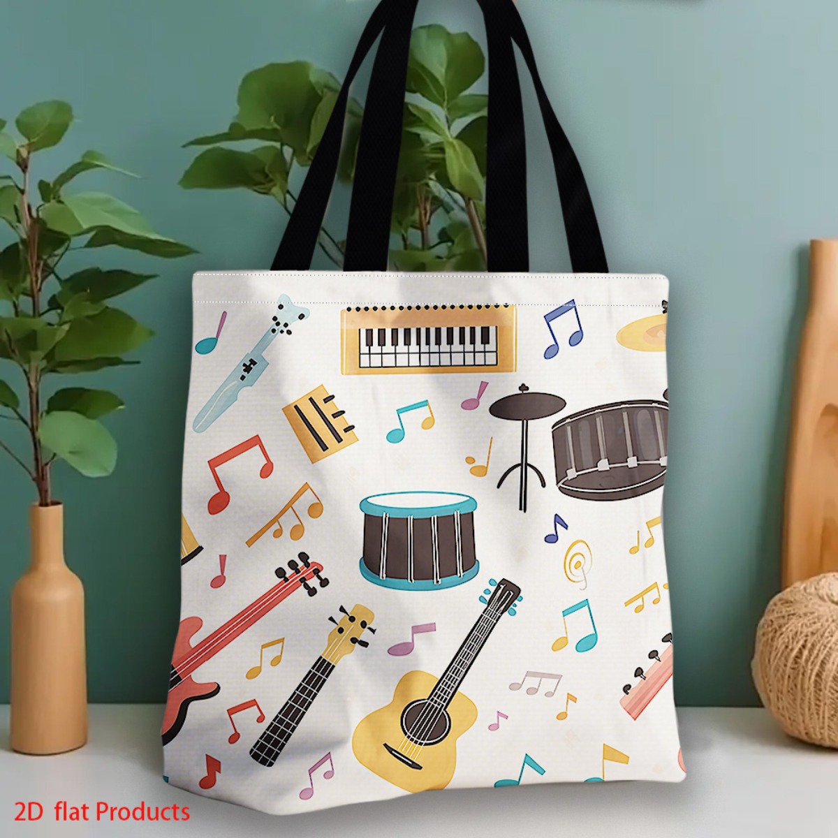 활기 넘치는 악기와 음표 디자인의 쇼핑백으로, 선물로도 - Musical Instrument Shop 리뷰 및 가격