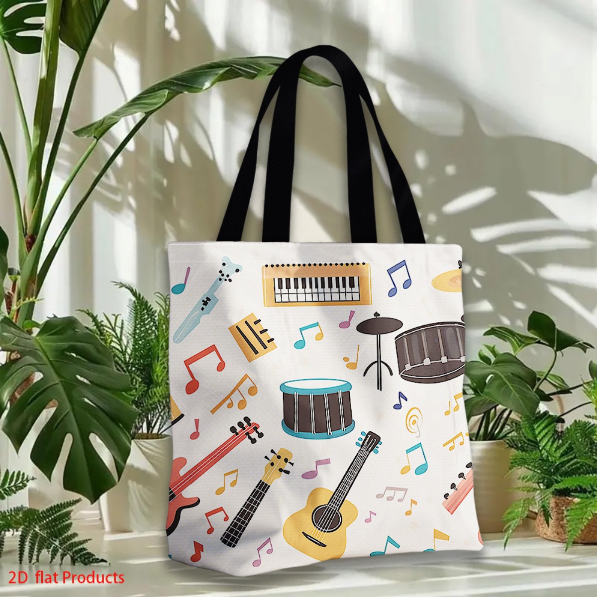 활기 넘치는 악기와 음표 디자인의 쇼핑백으로, 선물로도 - Musical Instrument Shop 리뷰 및 가격