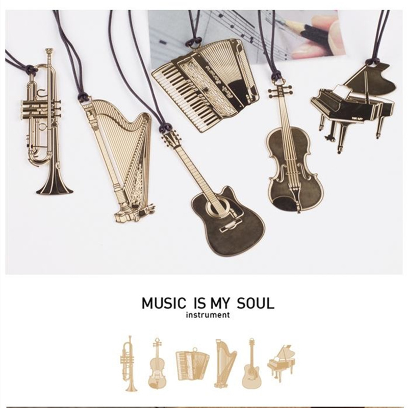 음악 금속 북마크 금색 악기 피아노 바이올린 하프 기타 - Musical Instrument Symbols 리뷰 및 가격