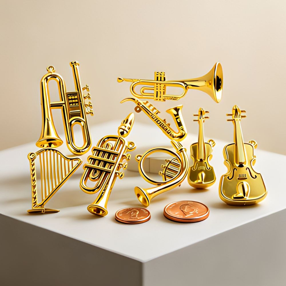 5/18개 무작위 미니 황금 악기 장식품 크리스마스 트 - Musical Instrument Xmas Ornaments 리뷰 및 가격