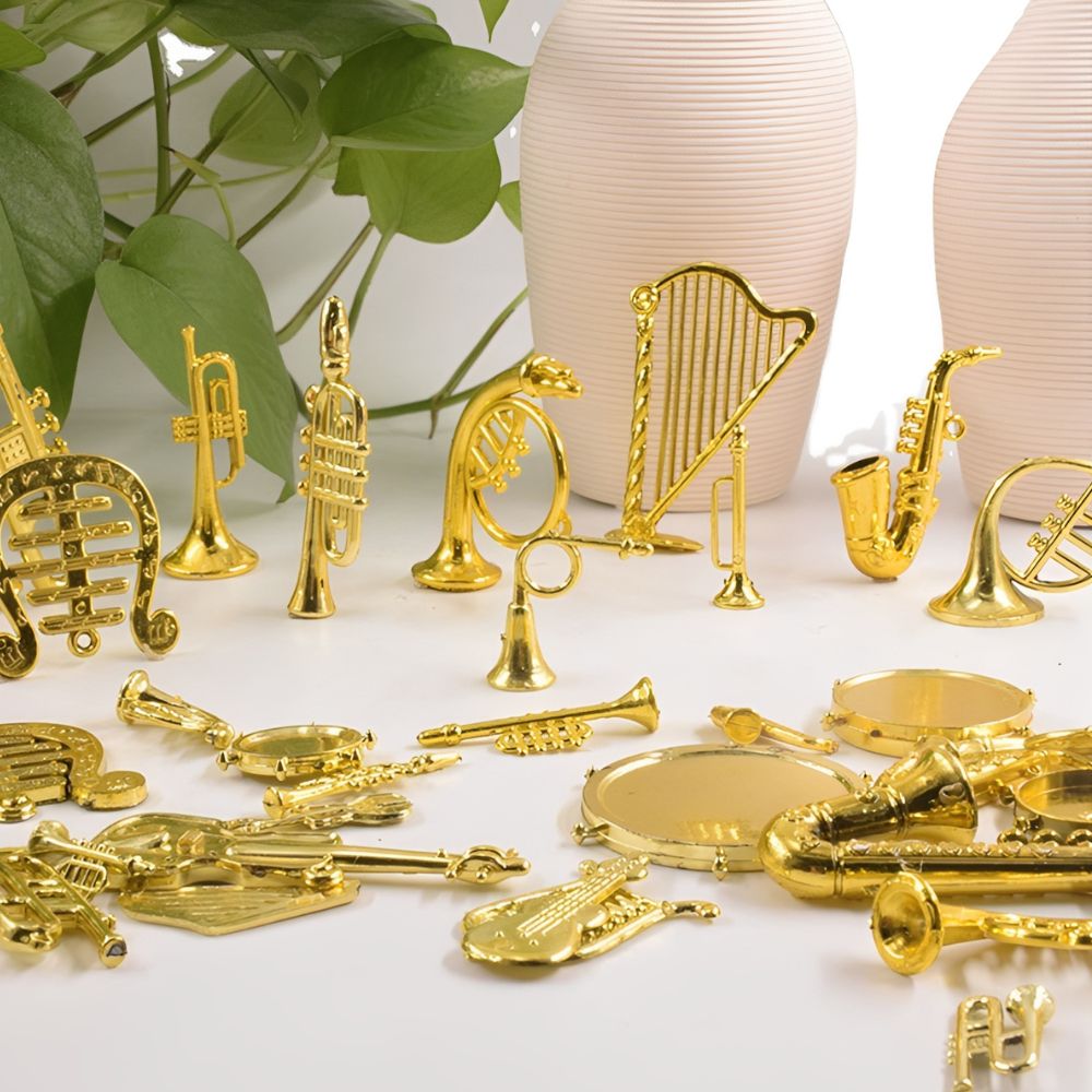 5/18개 무작위 미니 황금 악기 장식품 크리스마스 트 - Musical Instrument Xmas Ornaments 리뷰 및 가격